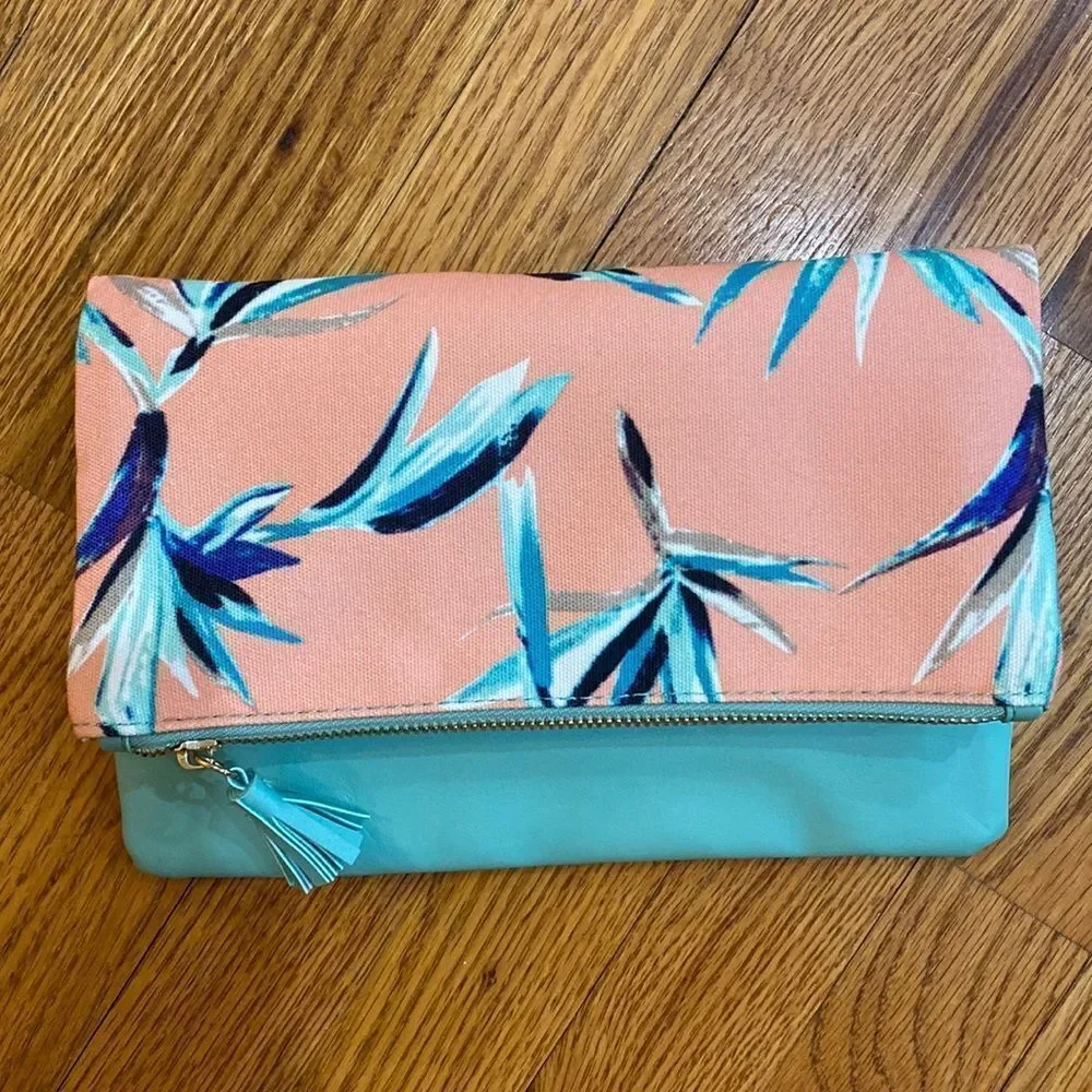 Rachel Pally Reversible Clutch Leather Trimmed Bag NWOT